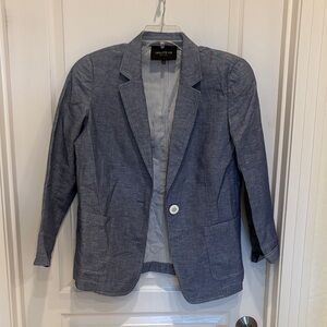 Lafayette 148 Size 8 New York Blue Textured Blazer Cotton‎ Linen Large Medium